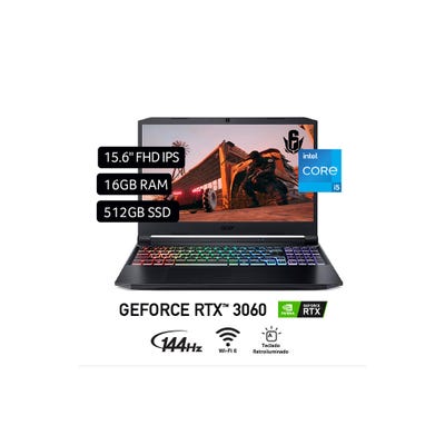 Laptop gamer Acer Nitro 5 15.6" Windows Intel Core i5 11400h 16GB 512GB SSD Nvidia RTX3060