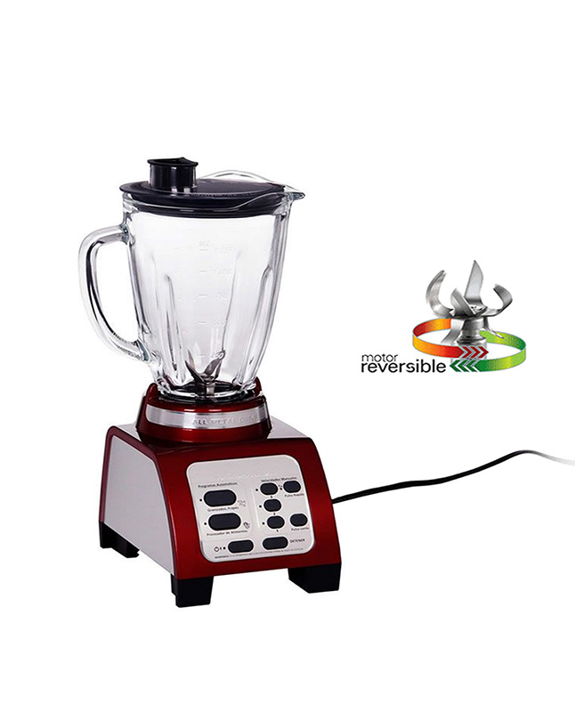 Licuadora Megamom Con Motor reversible Vaso de vidrio templado Rojo