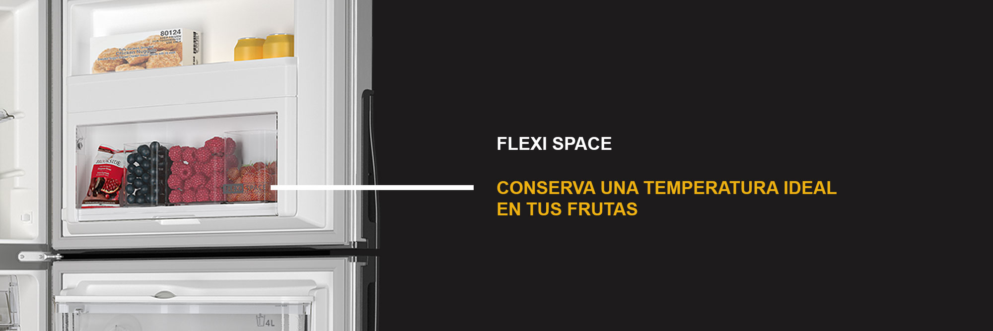 Nevera Whirlpool 7704353362503. Ambientada en cocina con apariencia de superficie de acero inoxidable repelente a las huellas.